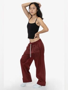 Los Angeles Apparel Lightweight Nylon Taffeta Mahogany Burgundy Wide Leg Pant
